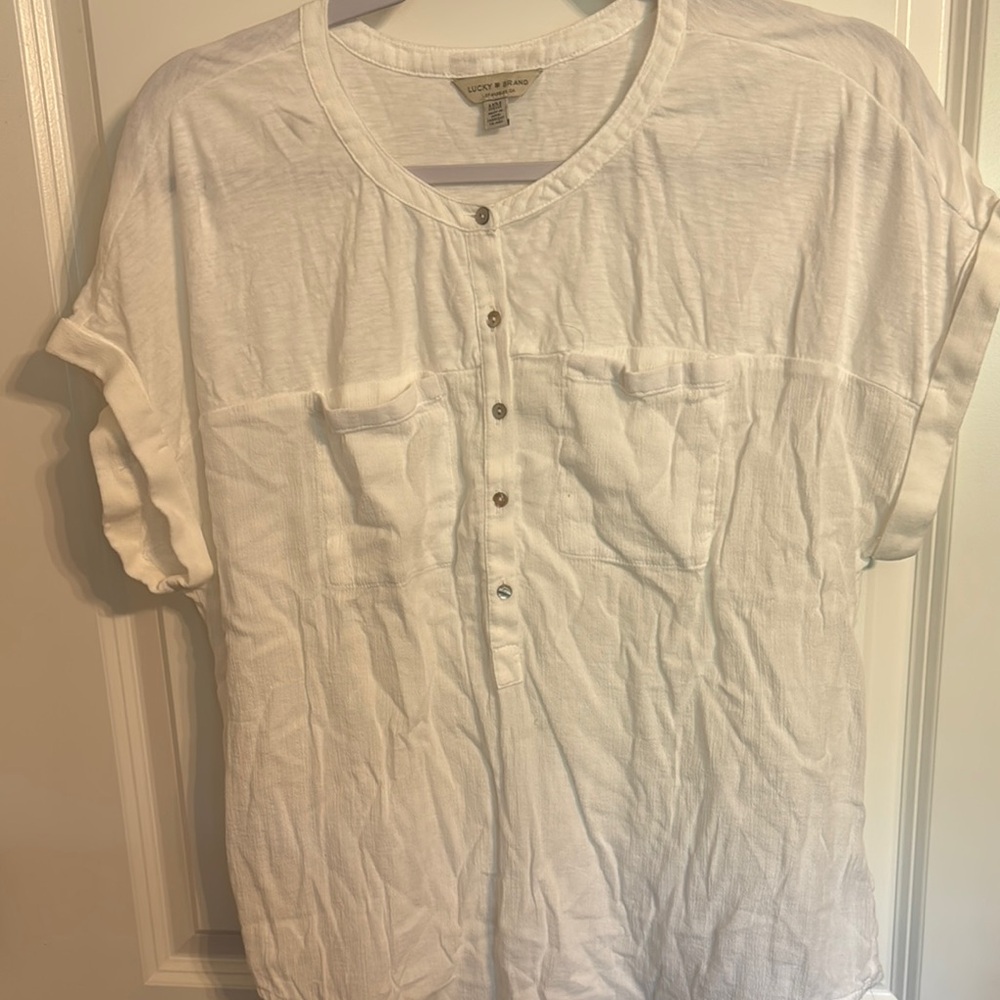 White Button-Up Short Sleeve Top